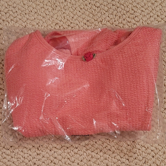 One-piece swimsuit by Betsey Johnson pink retro style rosebud detail, small NEW - Picture 6 of 16